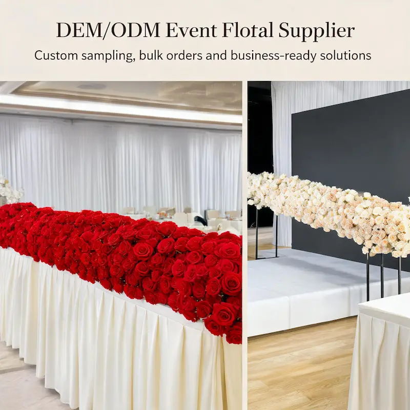 Pink Flower Runner – Artificial Pink Rose Aisle Runner for Weddings & Events