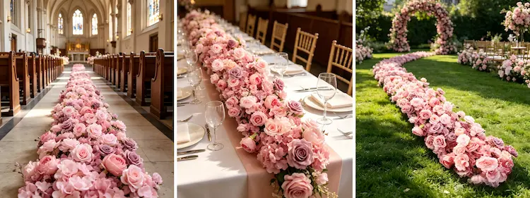 international wedding cases using pink flower runners