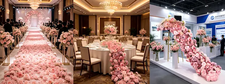 international wedding cases using pink flower runners