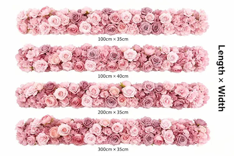 pink flower runner size comparison different lengths