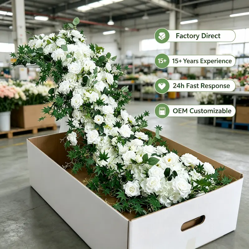 White & Green Flower Aisle Runner – Artificial Eucalyptus Rose Wedding Aisle Runner for Outdoor Ceremony & Events