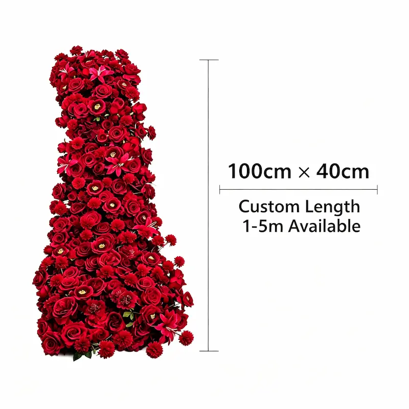 Burgundy Flower Runner – Artificial Burgundy Aisle Runner for Vintage Weddings & Luxury Events