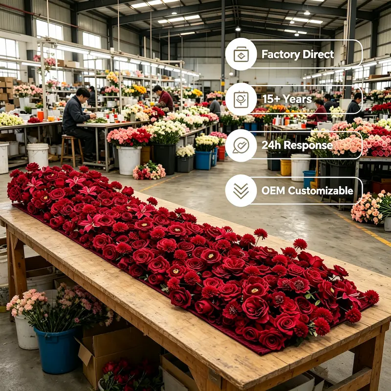 Burgundy Flower Runner – Artificial Burgundy Aisle Runner for Vintage Weddings & Luxury Events