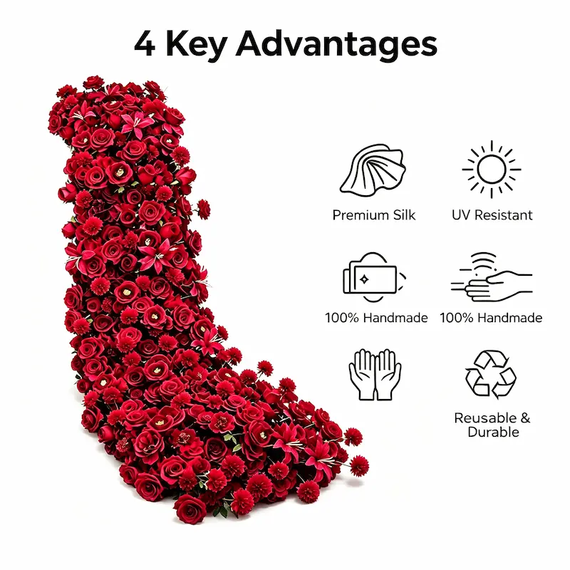 Burgundy Flower Runner – Artificial Burgundy Aisle Runner for Vintage Weddings & Luxury Events