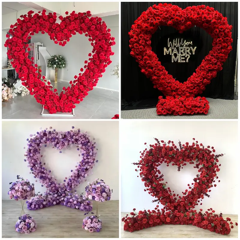 Purple Heart Flower Arch – Realistic Silk Roses for Wedding