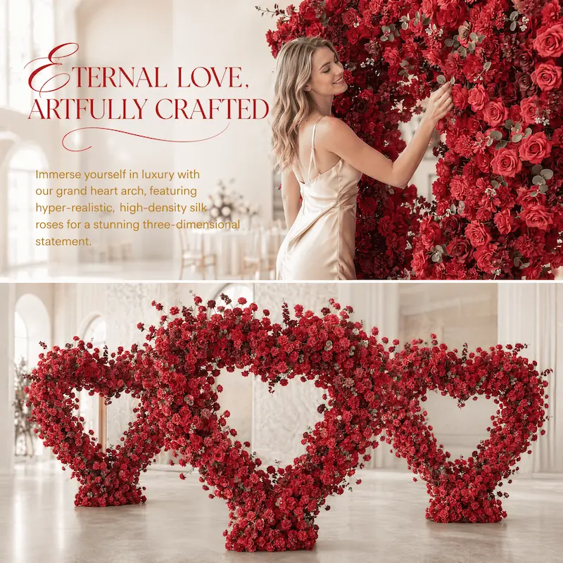 8ft Red Rose Heart Shaped Flower Arch for Wedding – Factory Direct