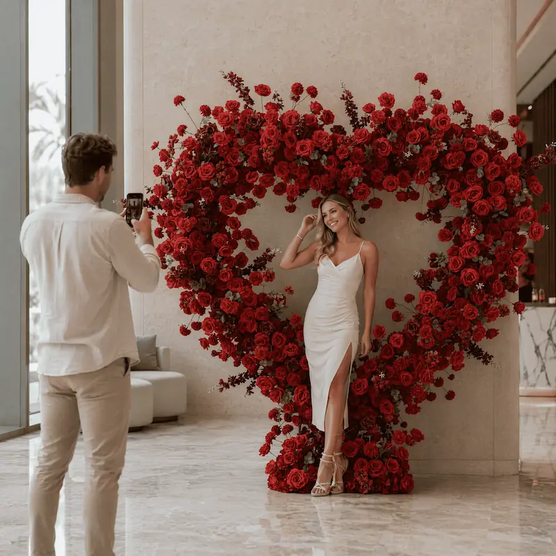 8ft Red Rose Heart Shaped Flower Arch for Wedding – Factory Direct