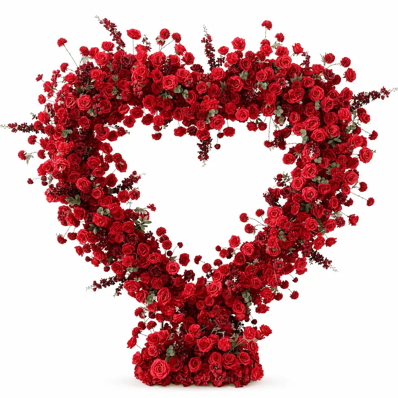8ft Red Rose Heart Shaped Flower Arch for Wedding – Factory Direct