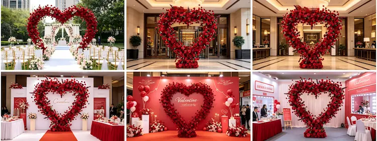 international event cases using XIBO heart shaped flower arches