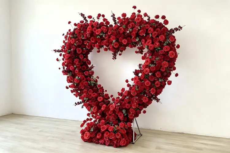 red rose heart arch side view three dimensional