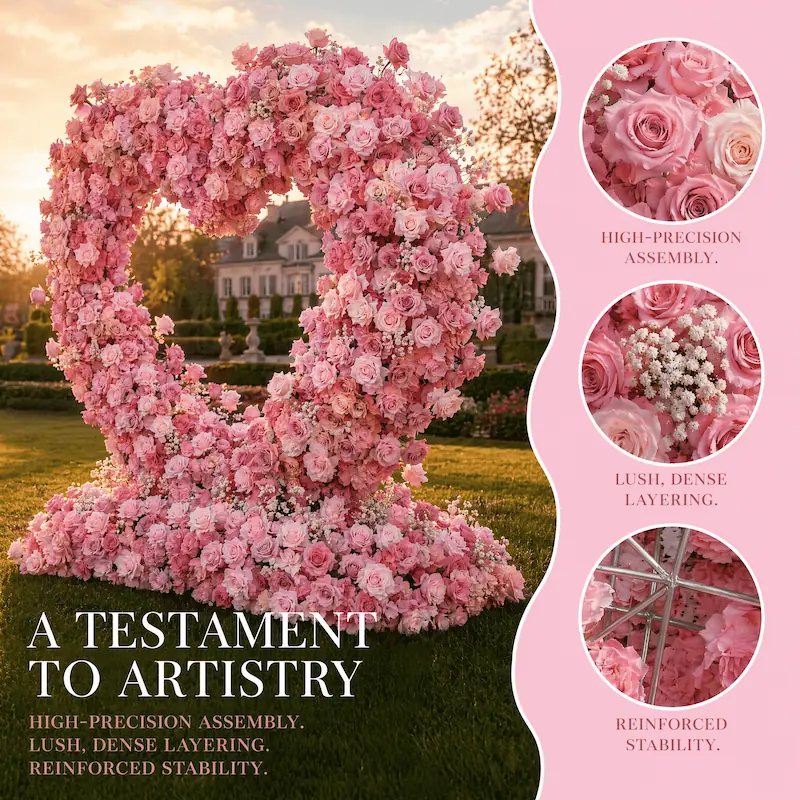 6x4ft Pink Heart Flower Wall for Photo Booth – Wholesale Backdrop