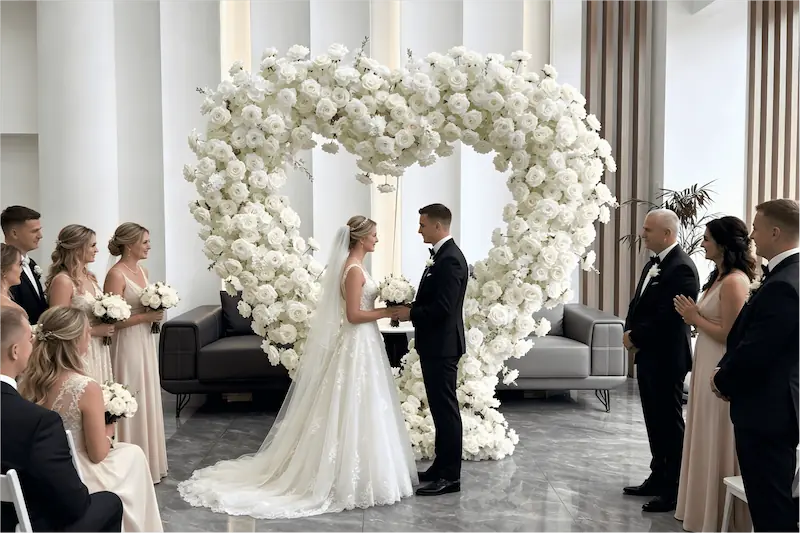 Metal Heart Shaped Arch Frame with Artificial Flowers – Bulk Order