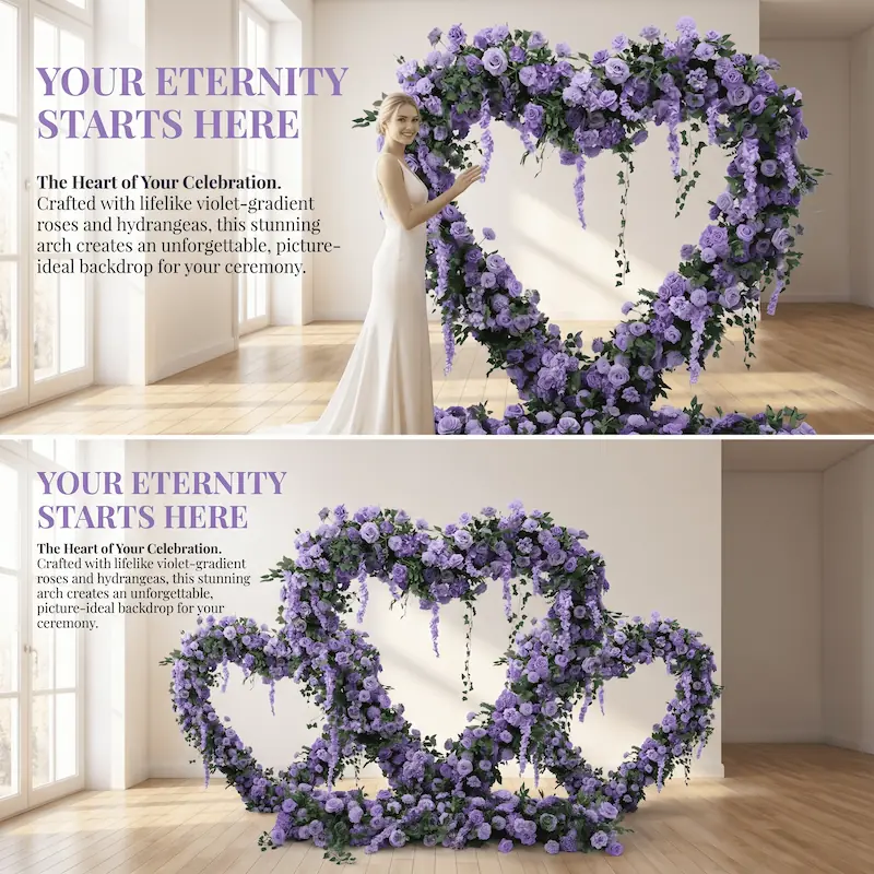 Purple Heart Flower Arch – Realistic Silk Roses for Wedding