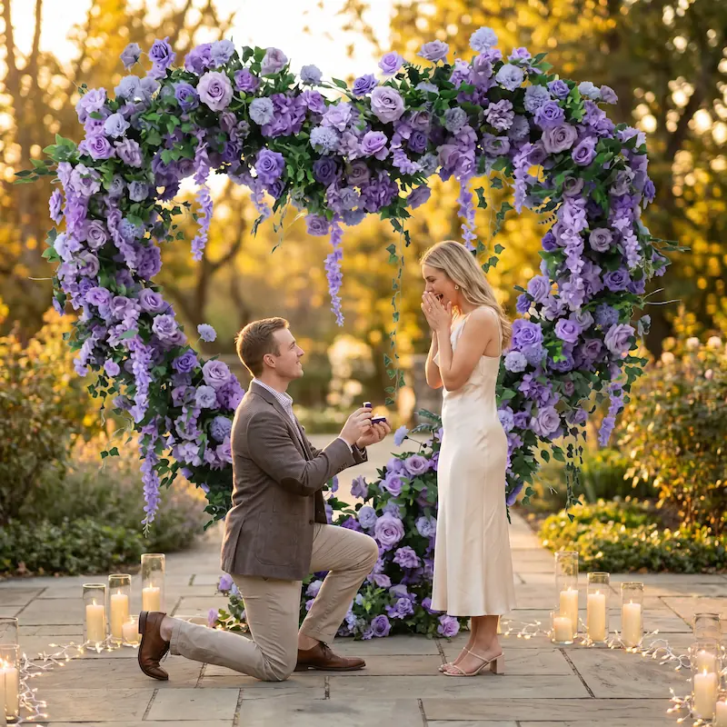 Purple Heart Flower Arch – Realistic Silk Roses for Wedding