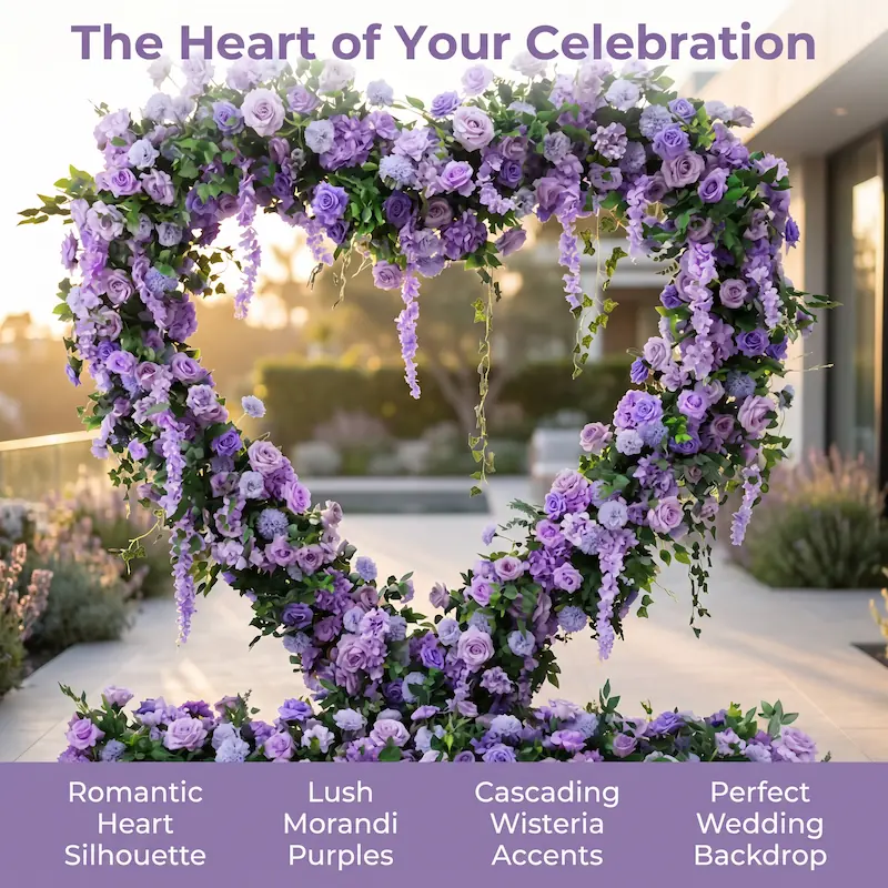 Purple Heart Flower Arch – Realistic Silk Roses for Wedding