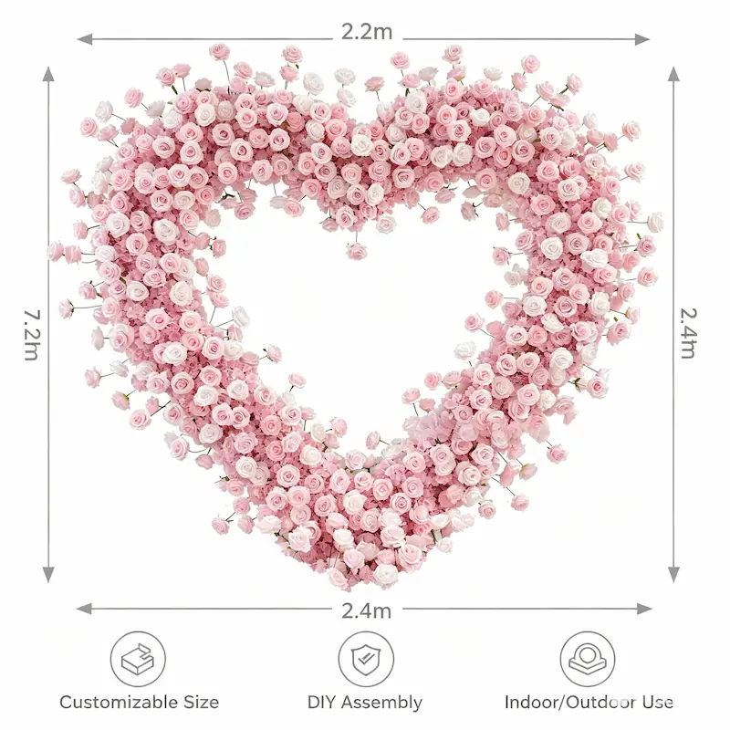 4x4ft Heart Flower Wall for Baby Shower – Pink and White