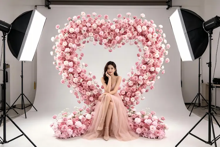 pink heart flower wall photography studio portrait background