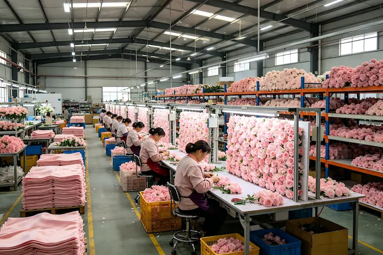 pink heart flower wall factory production line
