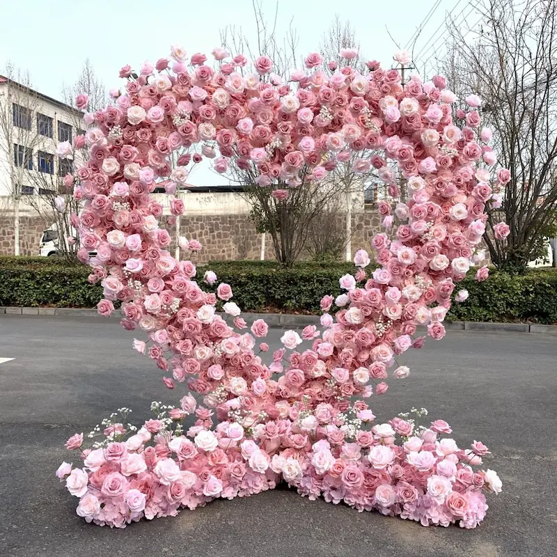 6x4ft Pink Heart Flower Wall for Photo Booth – Wholesale Backdrop