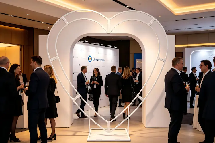 heart shaped metal arch corporate event exhibition backdrop