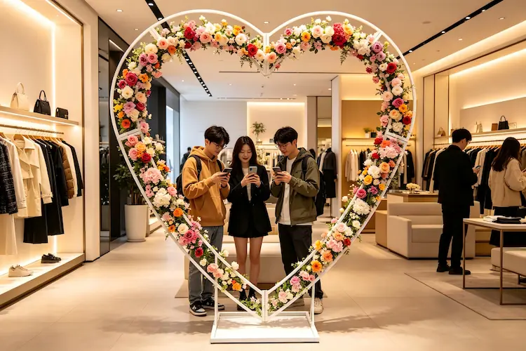 heart shaped metal arch brand pop up retail photo spot