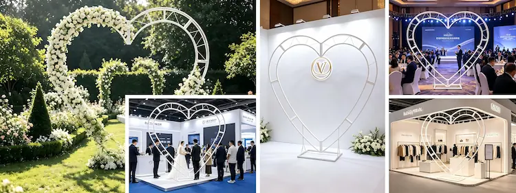 heart shaped metal arch multiple scenes wedding corporate exhibition pop up