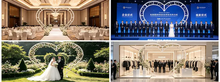 international event cases using XIBO heart shaped metal arches