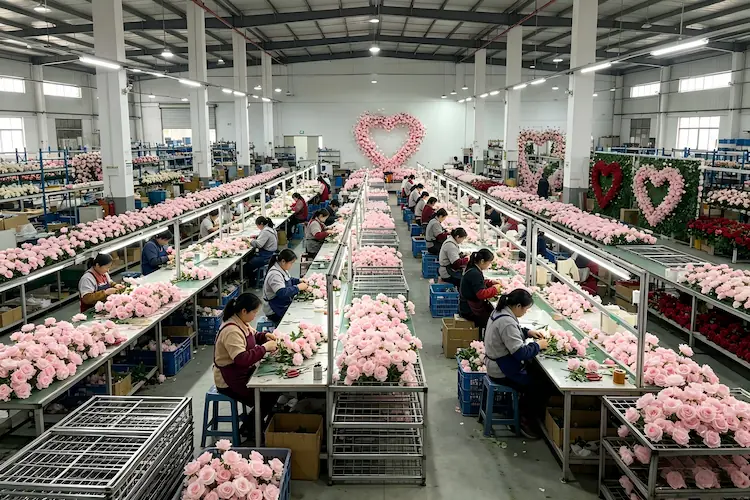 pink white heart flower wall factory production line