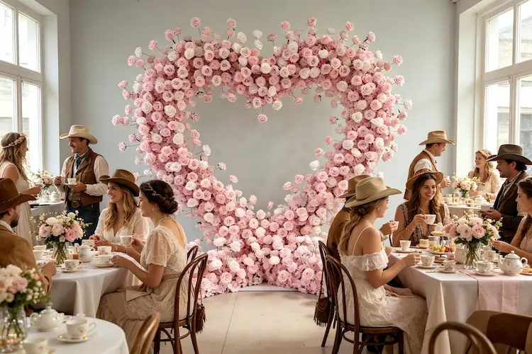 pink white heart flower wall bridal shower tea party
