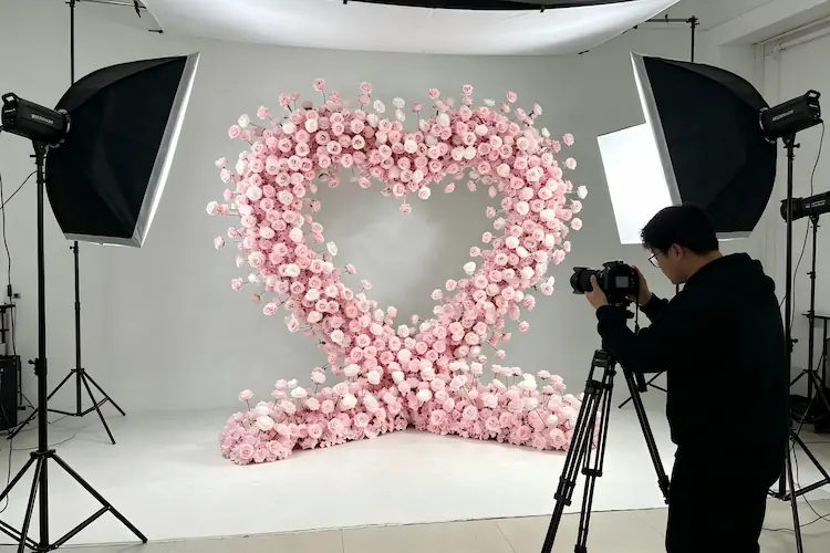 pink white heart flower wall photography studio backdrop