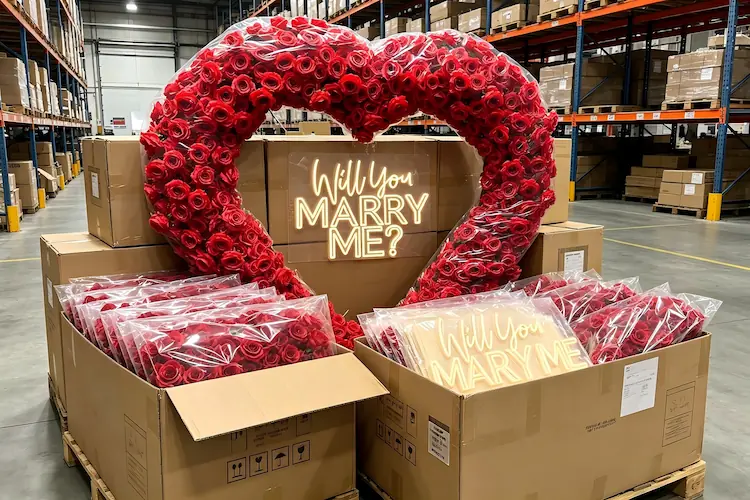 red heart arch and sign packaging in carton for shipping