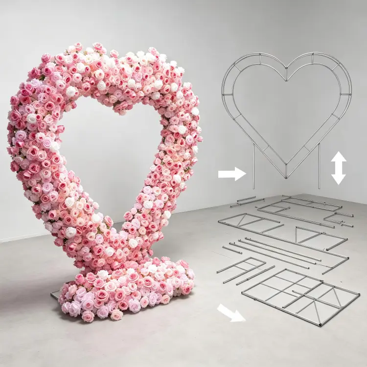 detachable heart flower arch panel frame assembly