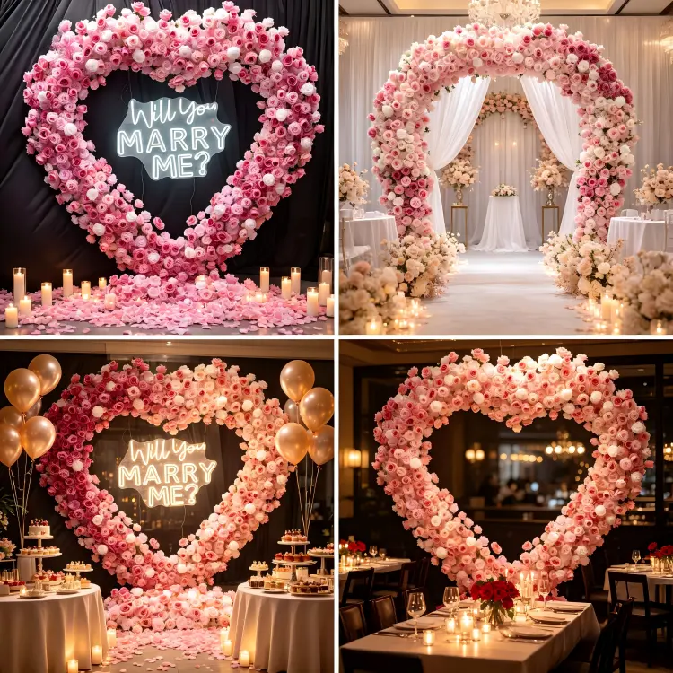 heart shaped floral arch multiple event scenarios wedding proposal
