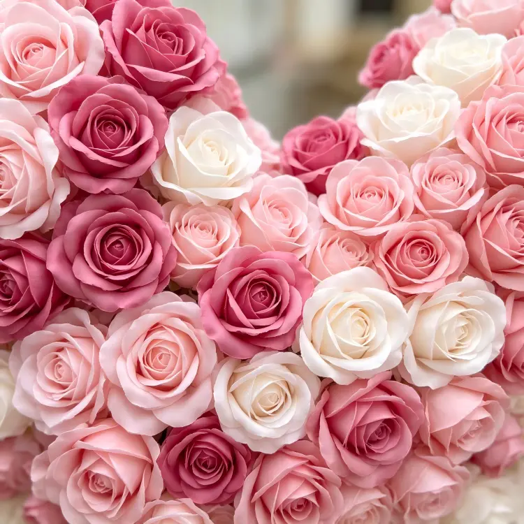 blush pink rose flowers close up dense heart arch detail