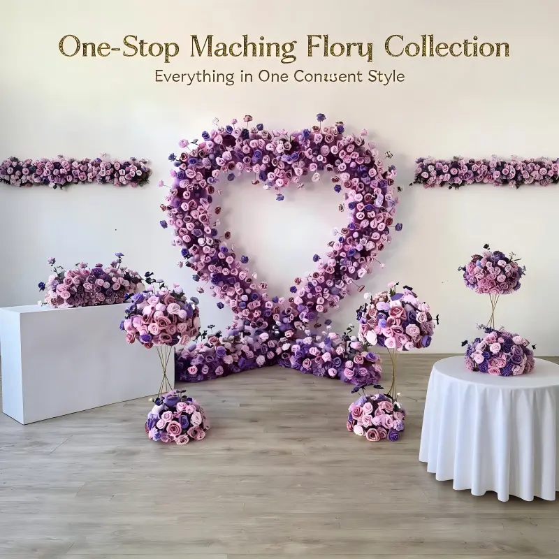 Purple Heart Floral Arch with Metal Stand – Handmade Dense Roses Elegant Wedding Proposal Backdrop