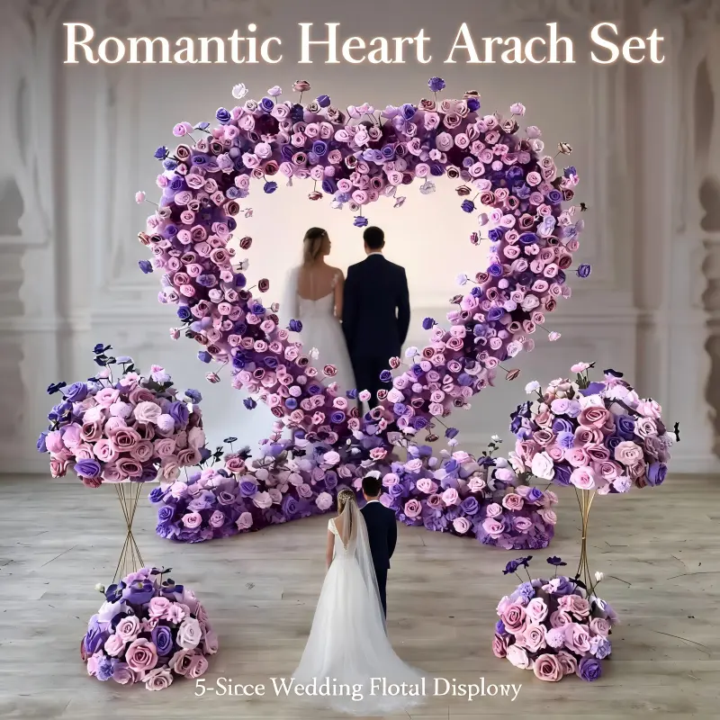 Purple Heart Floral Arch with Metal Stand – Handmade Dense Roses Elegant Wedding Proposal Backdrop