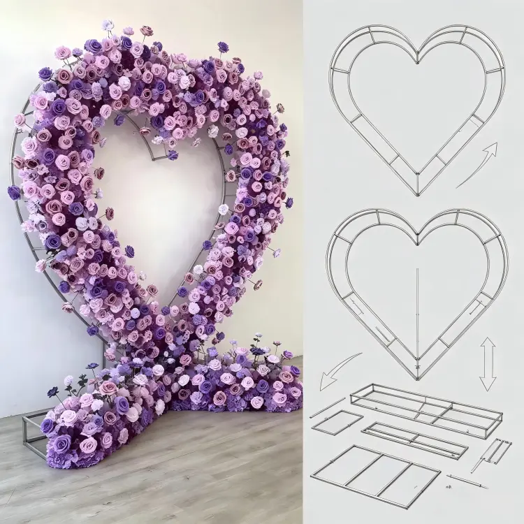 detachable heart flower arch panel frame assembly