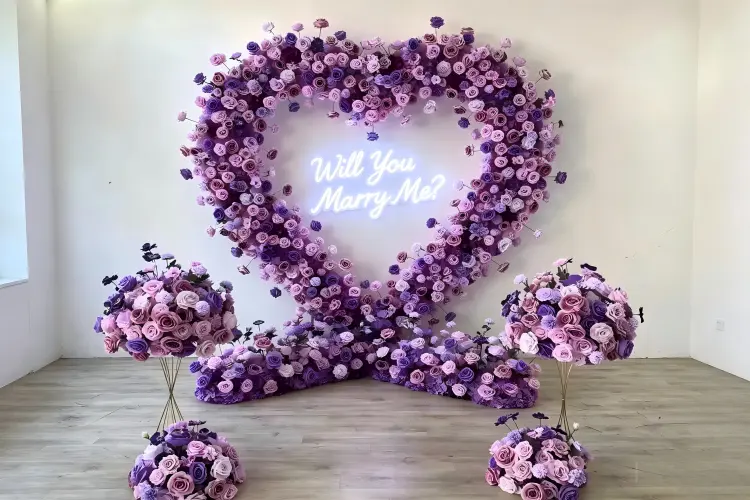 purple heart flower arch proposal will you marry me neon sign