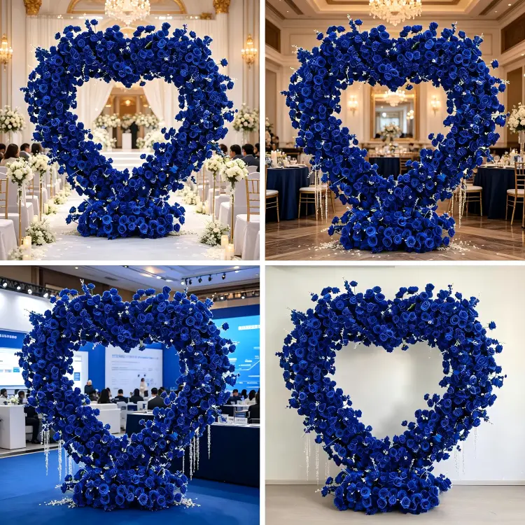 royal blue heart flower wall multi scene 4 grid wedding party
