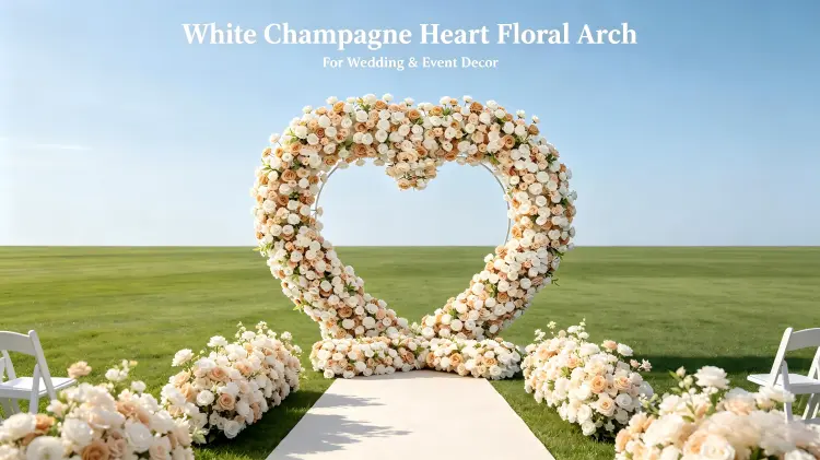 white champagne heart arch wedding ceremony romantic backdrop