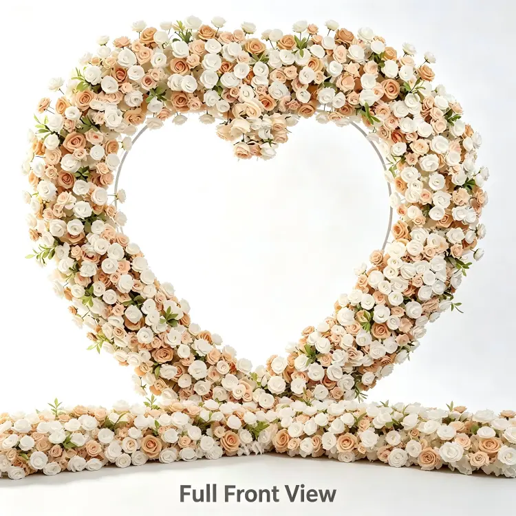 white champagne heart arch front view full display
