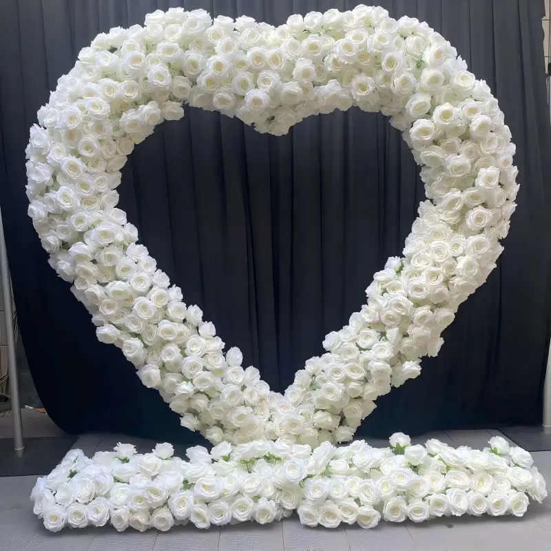 White Floral Heart Arch with Stand – Rose & Hydrangea Mix Handmade Wedding Backdrop