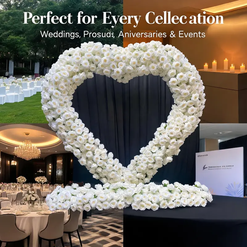 White Floral Heart Arch with Stand – Rose & Hydrangea Mix Handmade Wedding Backdrop