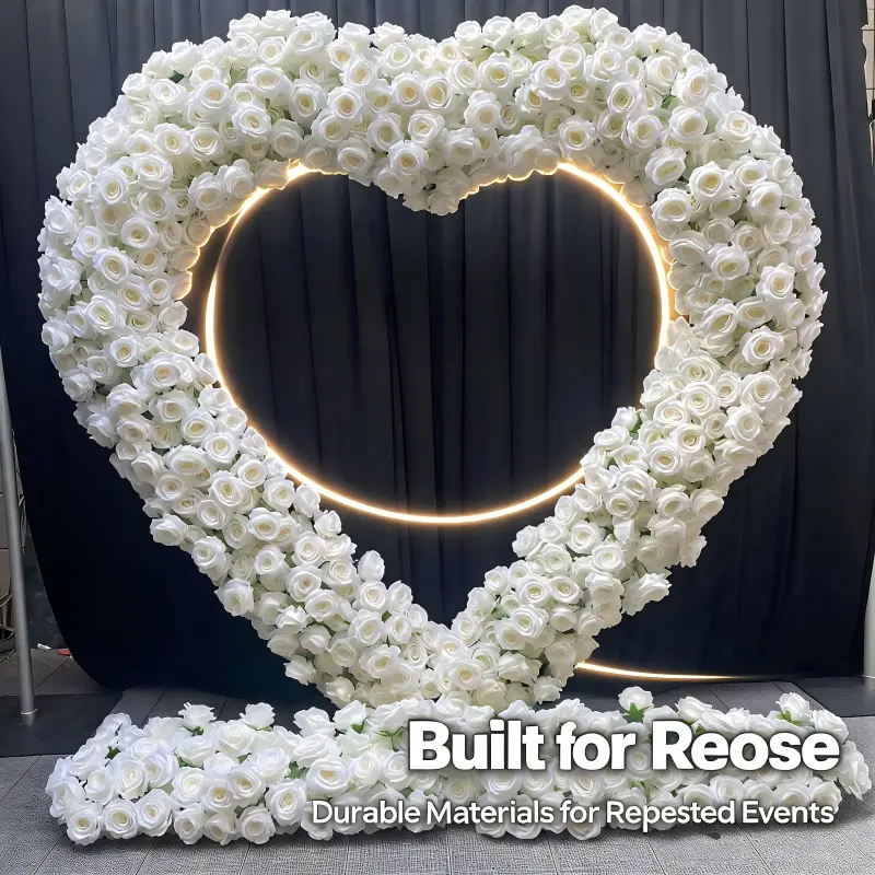 White Floral Heart Arch with Stand – Rose & Hydrangea Mix Handmade Wedding Backdrop
