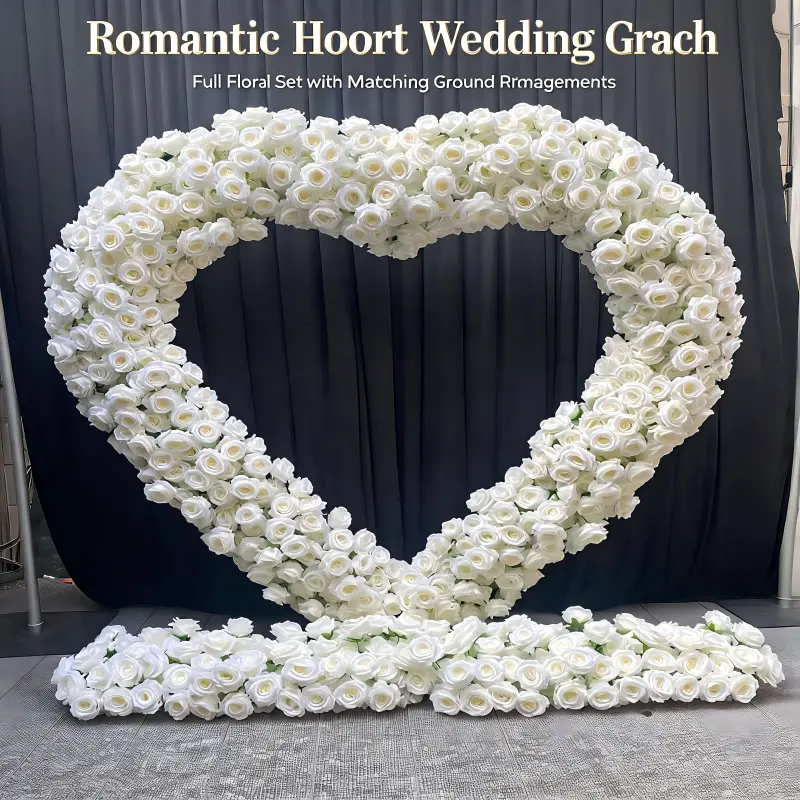 White Floral Heart Arch with Stand – Rose & Hydrangea Mix Handmade Wedding Backdrop