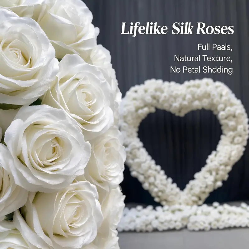 White Floral Heart Arch with Stand – Rose & Hydrangea Mix Handmade Wedding Backdrop