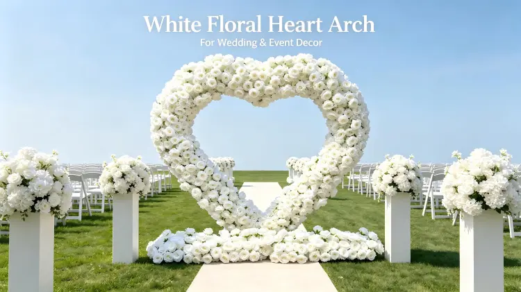 white rose hydrangea heart arch wedding ceremony backdrop