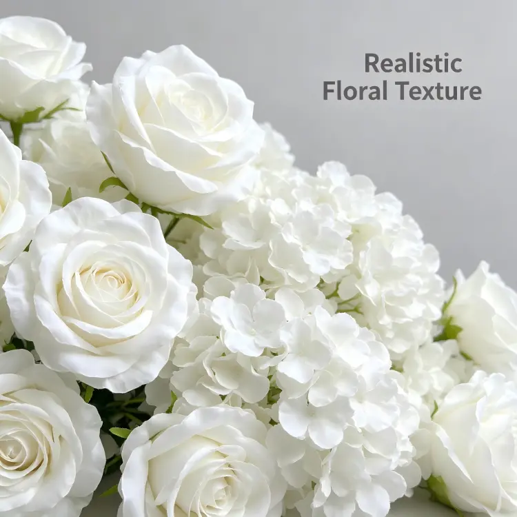 white rose and hydrangea flowers close up detail