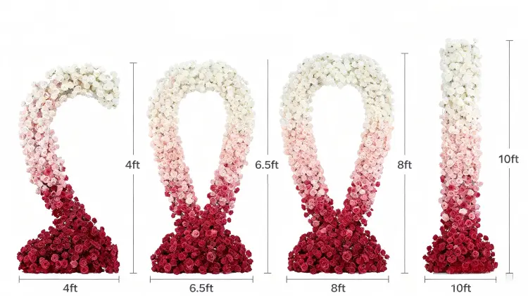 custom heart flower wall size options chart 4ft 6ft 8ft 10ft