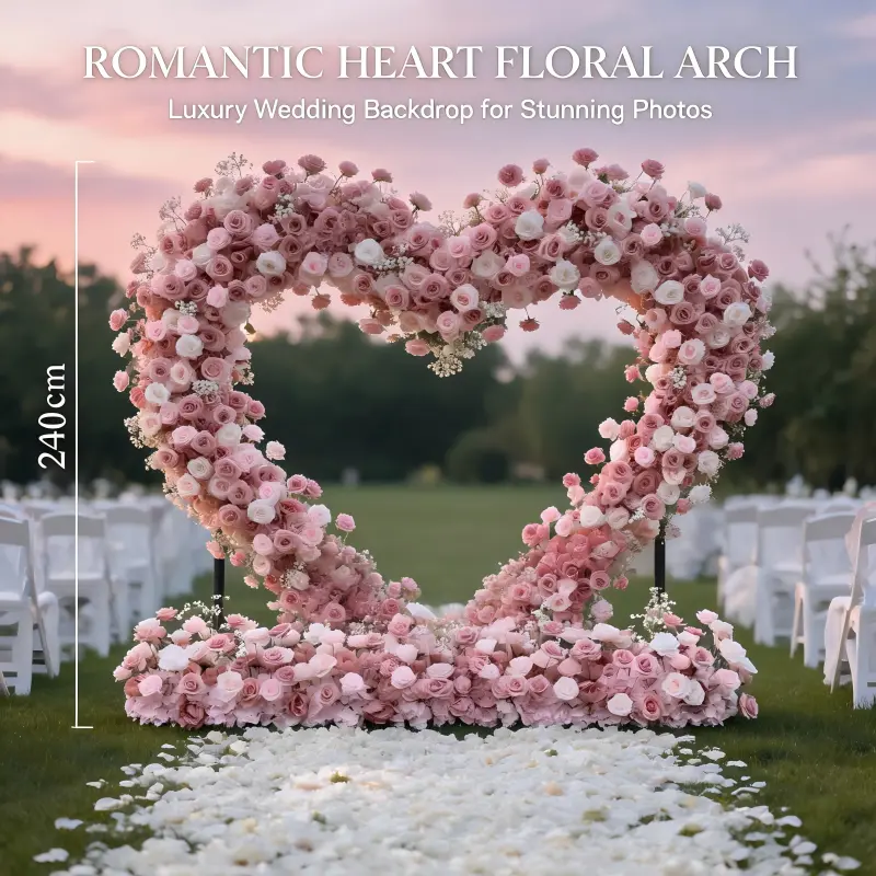 Dusty Rose Love Heart Wedding Arch – Outdoor Ceremony Backdrop with Stand